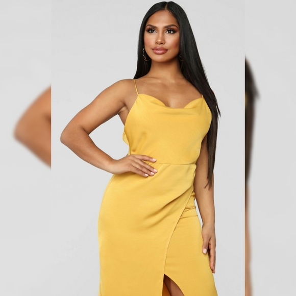 WOMEN MAXI DRESS OPEN LEG (mustard/yellow) - Picture 4 of 4
